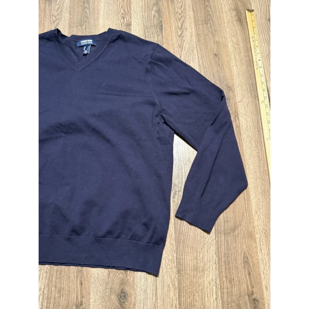 Lands' End Sweater Men's Size Large Black V-neck Pullover Long Sleeve